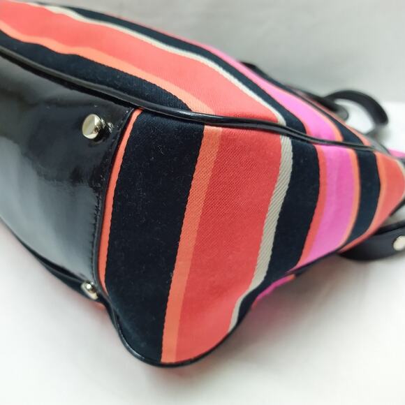 Kate Spade Multicolor Canvas Leather Trim Double Handles Satchel Bag - Picture 14 of 16